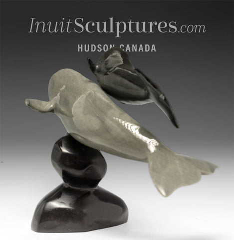 10" Mother and Calf Belugas by Jimmy Iqaluq