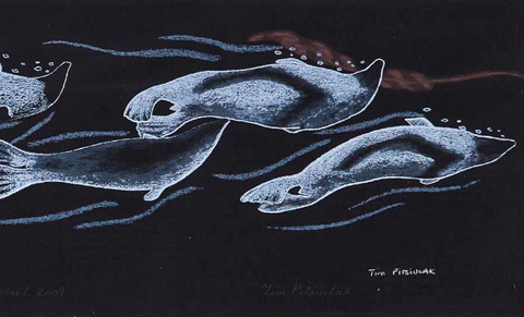VINTAGE Print by Tim Pitsiulak  *Qairliit* (Harp Seals) 2009